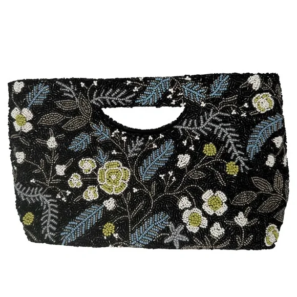 TIANA NEW YORK Beaded Clutch Bag Black with Colorful Bird and Floral Design - Picture 11 of 12